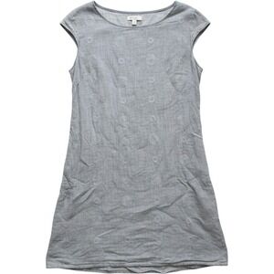 Flint Shift Dress Womens XL Gray Linen Polka Dot‎ Cap Sleeve Italy Lagenlook